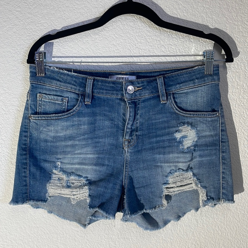 Guess Medium Wash Distressed Denim Short 
Style # WB1D10D26I0